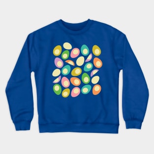 EGGS-CELLENT! Fun Food Hard-Boiled Eggs Easter Picnic Food Kitchen Cooking in Bright Summer Colours on Royal Blue Crewneck Sweatshirt